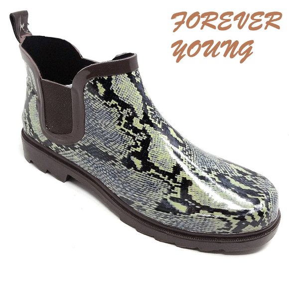 Forever Young Shoes - Women's Rainboots, Rubber Ankle Waterproof Rain Boots, RB-3169, Snake